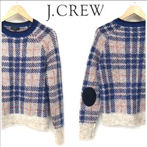 J. Crew Plaid Mohair Crew Neck Pullover Sweater